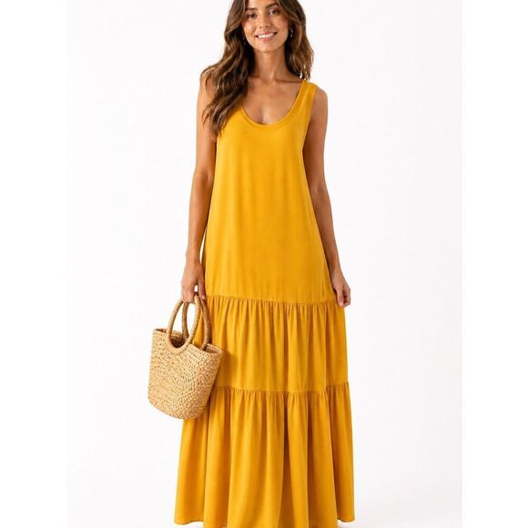 Elizabeth and James Dresses & Skirts - Elizabeth and James Silk Blend Yellow Tiered Maxi Dress S